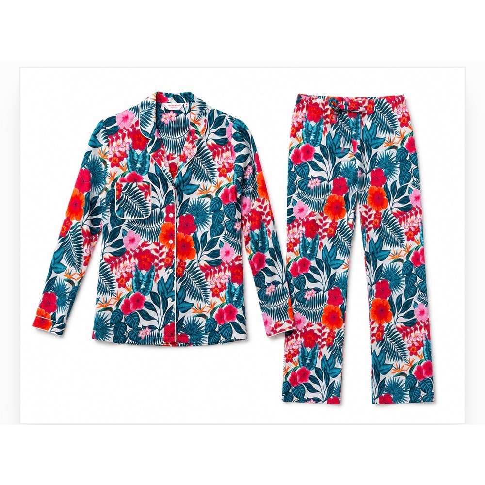 Derek Rose London Womens XS Tropical Floral Cotton Pajama Set Traditional Luxury